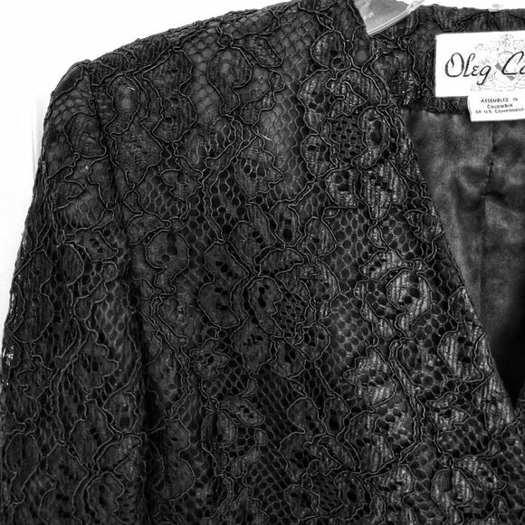 Oleg Cassini Black Lace Jacket Evening Gold Buttons V neck Vintage 10 - Picture 9 of 12